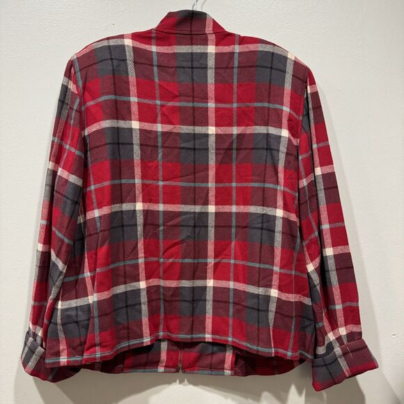 Vintage Wool Plaid Shacket Evan Picone Red Zip Up Sweater Jacket Womens 18W - Picture 7 of 7